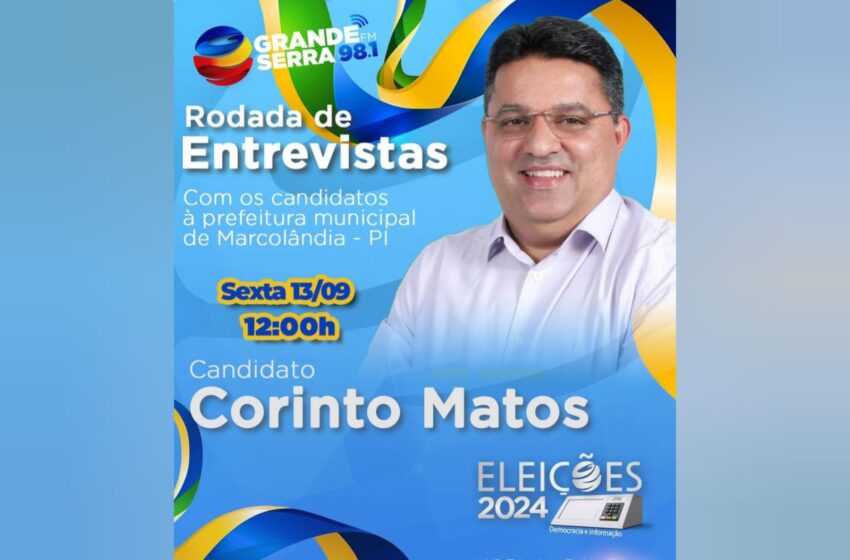  Corinto Matos, candidato a reeleição em Marcolândia, apresenta suas propostas em sabatina da Radio Grande Serra FM